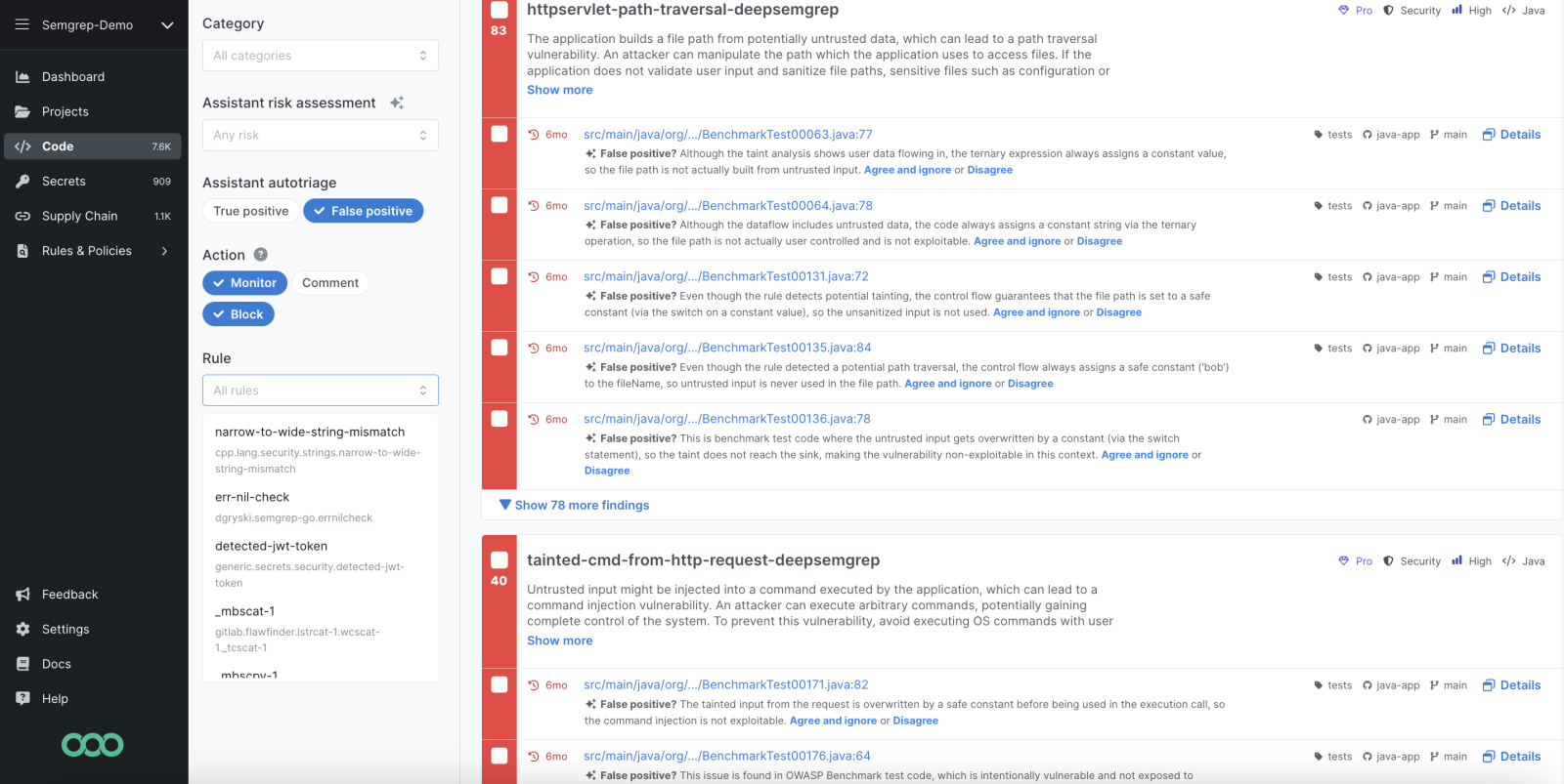 assistant example - false positives